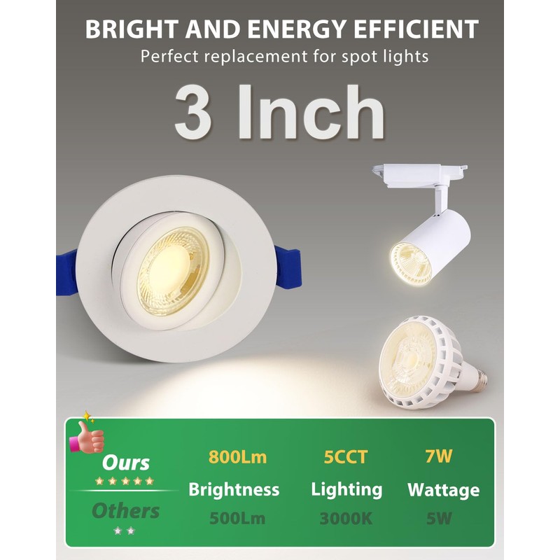 zouzai 5CCT LED Gimbal Led Recessed Light with Junction Box,