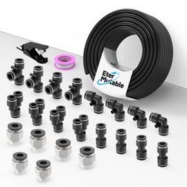EterMutable 3/8 Inch OD Blcak Polyurethane PU Pneumatic Air Hose Tubing kits 32.8 Feet/10Meter Air Brake Line Tubing Compressed Accessories 25Packs