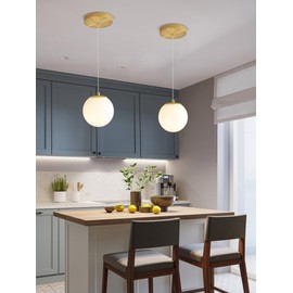 ykolupty Pendant Lighting Gold Globe Pendant Light Fixture,Mid Century Chandelier 1-Light Hanging Fixture for Kitchen Island,Adjustable Length Indoor Lighting for Dinning Room Bedroom