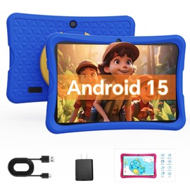 DigiLand 10.1" Kids Tablet, 6GB RAM 32GB ROM, Android 15 GO, with Kid-Proof Silicone Case, Parental Control, 6000mAh Battery, 5MP Camera, WiFi, Bluetooth 5.0, HD IPS Display -Blue