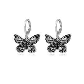 Vintage Butterfly Hoop Earrings, Victorian Style Retro Gothic Butterfly Small Hoop Earrings for Women Antique Silver Plated Cool Harajuku Vibe-earrings