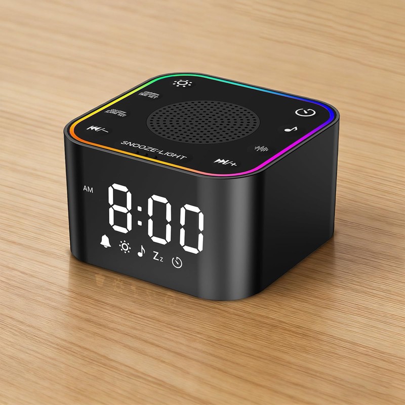 HUO JI Alarm Clock with White Noise Machine, Adjustable LED