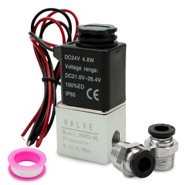 Innfeeltech 1 Pcs Electrical Pneumatic Solenoid Valve 2V025-06-DC24V 2 Way 2 Position BSP 1/8 with 2 Pcs PC6-01 and 1 Teflon Tape, Wire Lead Type