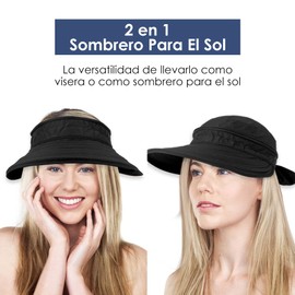 AutoWT Hats for Women, 2 in 1 Adjustable Convertible Beach Visor Hat with UV Sun Protection, Outdoor Bucket Hat Wide Brim Sun Hats Summer Wide Brim Fishing Cap (Black)