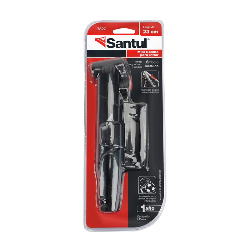 Santul 7827 Mini bomba manual para bicicleta, Longitud 11"