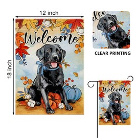 Covido Welcome Fall Black Labrador Dog Decorative Garden Flag, Autumn Pet Pumpkin Maple Leaves Yard Outside Decorations Dog Lover Gift, Thanksgiving Outdoor Small Home Decor Double Sided 12 x 18
