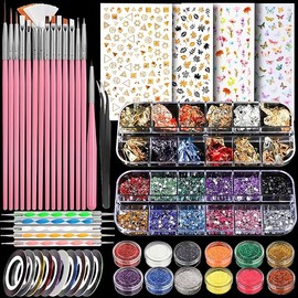 Teenitor Nail Art Brushes Nail Art Tools, Nail Brushes for Nail Art Kit with Nail Stickers, Nail Design Tools Nail Design Brushes Nail Gems, Nail Stuff Dotting Tools Nail Art Stickers Nail Supplies