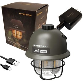 Nitecore LR40 Retro Style Rechargeable Multi Purpose LED Camping Lantern (Green Exterior) with EdisonBright Power Adapter Bundle