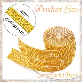 FULZTEY Rhinestone Ribbon Rolls 4 Rows Diamond Ribbons Gold Sticky Gem Strips with 2 mm Gem Bling Self Adhesive Rhinestone Strips for DIY Crafts Clothes Party Gifts Decoration