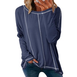 Dokotoo Split Back Workout Tops for Women Hiking Tops for Women Trendy Oversized Tshirts for Women Cute Summer Tops Blue Medium