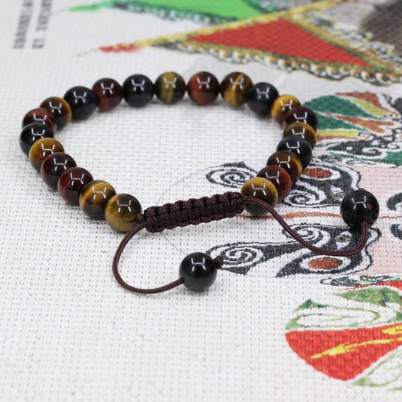 Keleny Multicolor Tigers Eye 8mm Round Beads Adjustable Braided Macrame