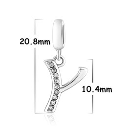 925 Sterling Silver Charm Pendant A to Z Clear CZ 26 Letter Alphabet Bead Charms Fit Bracelets Necklace Pendant Jewelry (Y)