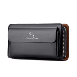 Whatna 2-Way Leather Mini Second Bag, Men's, Smaller, Clutch Bag, Long Wallet, Double Round Zipper, Coin Pocket, 7 Card Storage, Hand Held Bag, Men's, Wedding Bag, Formal, Business, Funerals, Black,