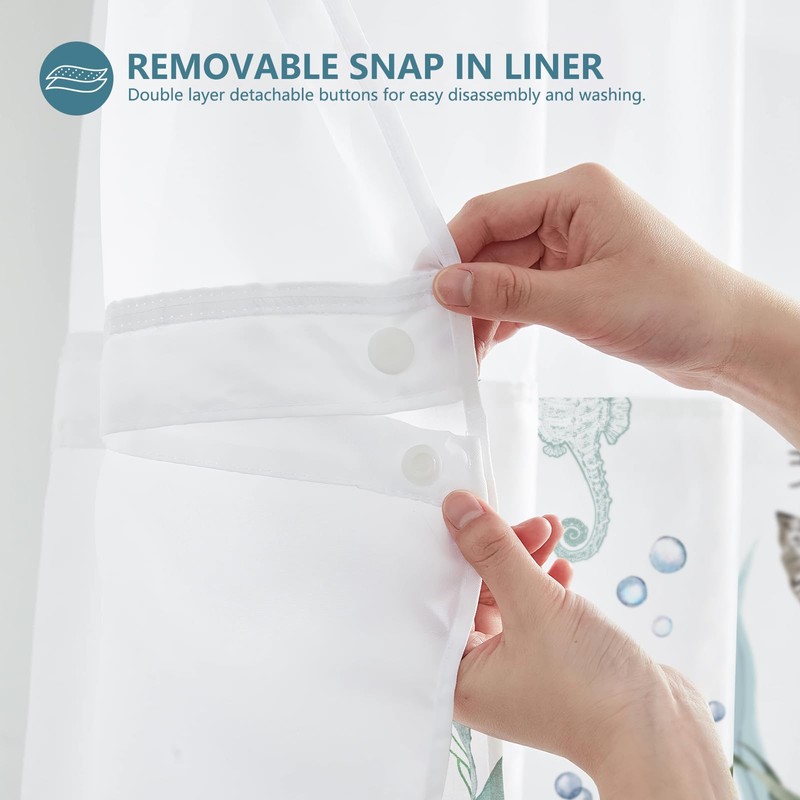 MEHOFOND Nautical Beach No Hook Shower Curtain with Snap in