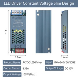LED Transformer 12 V 100 W LED Driver Power Supply, 230 V to 12 V Power Supply Transformer, Switching Power Supply LED Transformer 8.3 A AC 230 V to DC 12 V, Compact Extreme Constant Voltage Thin Low