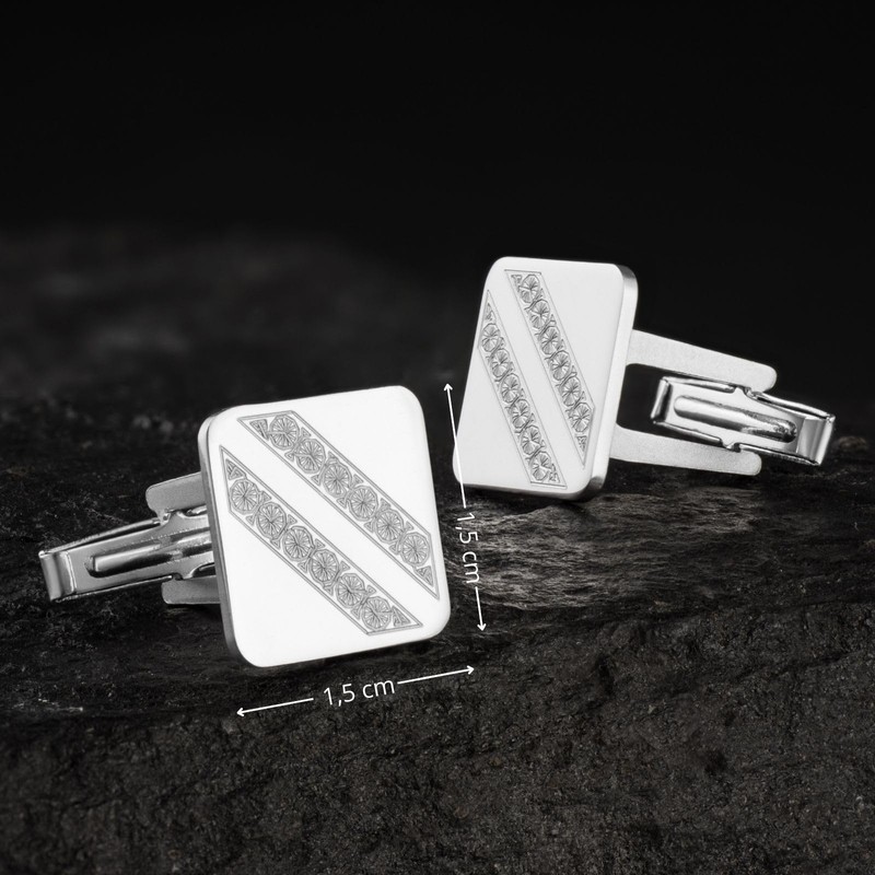 Exclusive Men's Cufflinks 925 Silver with Timeless Checkerboard Pattern, Sterling