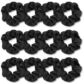 VENUSTE Scrunchies for Women, Premium Satin Softer Than Silk, Bobbles Hair Bands for Women's Hair Accessories, 12 Pack (Black)