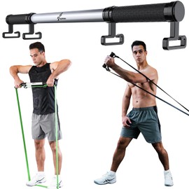 Resistance Band Bar, Sportneer Detachable Workout Exercise Bar Handles for All Kinds Resistance Bands - 3 in 1 Power Lifting Fitness Bar for Home Gym Full Body Workout