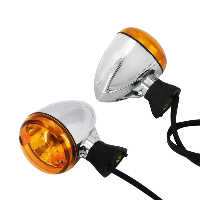 HDBUBALUS Motorcycle Turn Signals Chrome Bullet Front Blinker Indicator Light