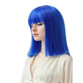 Prettyland Event C696 Women's Bob Straight Fringe Wig Medium Length Short Straight Heat Resistant Wig for Show Fancy Dress Blue Royal Blue