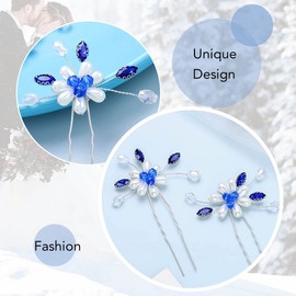 Flayem Wedding Hair Pins Bridal Pearl Hair Accessories Blue Crystal Hair Clips Pearl Hair Accessories for Bride and Bridesmaids (Pack of 2)