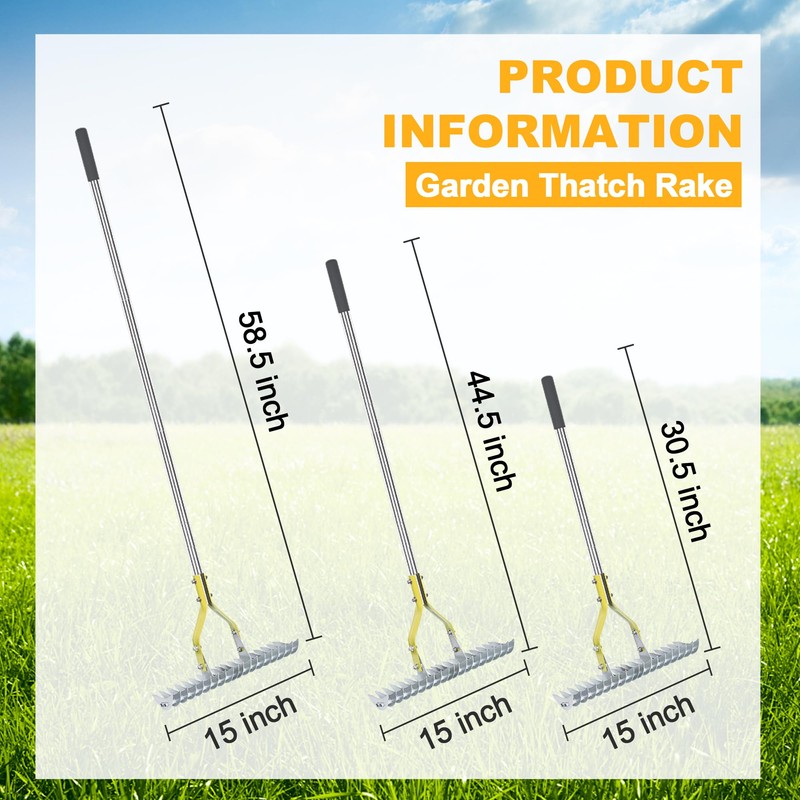 BARAYSTUS Thatching Rake 15-Inch Wide for Cleaning Dead Grass Efficient