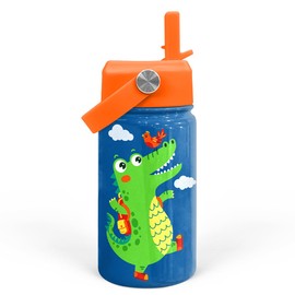 Crocodile Water Bottle - Kids Water Bottle with Straw Lid - 12 Oz Insulated Stainless Steel Water Bottles for Kid Boys - Travel Cup for School Sports