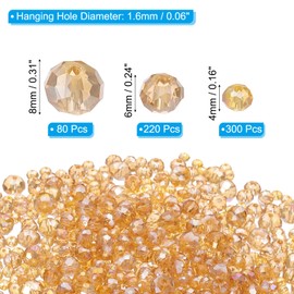 PATIKIL Rondelle Crystal Beads, 600Pcs 4-8mm Faceted Glass Loose Beads Briolette Shape Beads for Jewelry Making Bracelets Necklaces Earrings DIY Craft Projects, Gold Champagne Plating AB