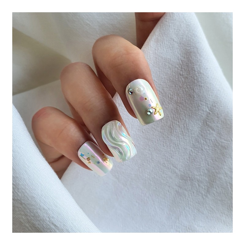 Pink powder beach ball handmade nail tips - Long Square