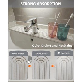 16 Inch Stone Faucet Mat for Kitchen Sink, Diatomite Fast Drying Mat for Kitchen Counter, Water Absorbent Faucet Sink Splash Guard with Raised Feet, Bathroom Counter Protector (White, 15.75"x3.93")