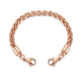 LinnaLove-Stainless Steel Wheat Chain Interchangeable Medical Bracelets-Match Medical alert id tag(Rose gold-7 IN)
