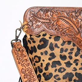 Merbaa Cowhide Hairon Leather With Hobo Cross Body Hand Tooled Leather Purse - Strap Shoulder Bag For Women’s, Jaguar Print Satchel Tassel Sling Bag For Girls