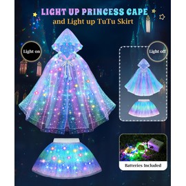 DOLNOW Princess Dress Up for Girls, Light up Princess Cape Princess Dress Costume Crown Wand Gifts for Toddler Girls 3-6