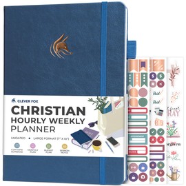 Clever Fox Christian Hourly Weekly Planner – Goal Setting Planner with Time Slots, Monthly Budget, Sermon Notes, Bible Reading Tracker (Mystic Blue)