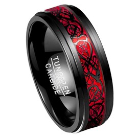 TUNGSTORY Black Tungsten Rings for Men 8mm Celtic Dragon Red Opal Wedding Bands High Polished Finish Size 11
