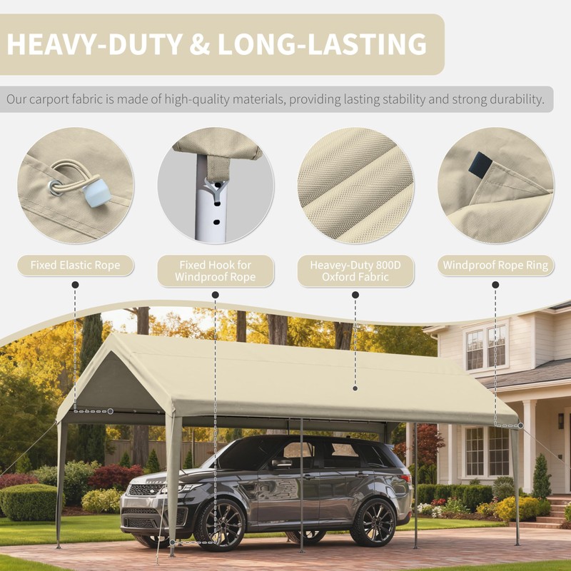 12'x20' Carport Replacement Canopy Cover,Waterproof & UV (Only Top Cover)