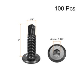 uxcell Hex Socket Self Tapping Screws, 1/4 x 1 410 Stainless Steel Sheet Metal Flat Head Drilling Screw 100pcs, Black