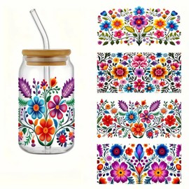 4PCS Vibrant Flower Wildflower UV DTF Cup Wraps Transfer Waterproof Sticker for Glass Cups Furniture Craft DIY Crafts，Rub on Transfer Stickers for DIY Water Bottle Laptop Decal Wood Car