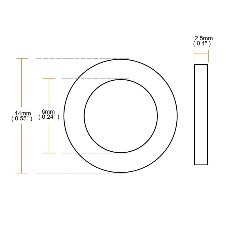 Sourcingmap Rubber Flat Washers 14mm OD 6mm ID 2.5mm Thickness