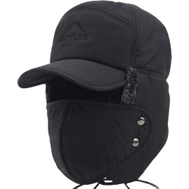 Winter 3-in-1 Bomber Hat with Face Mask, Earflap Protection, Black