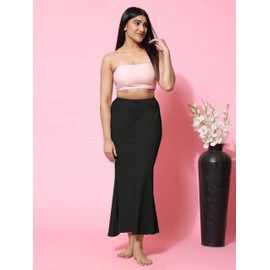 Jaanvi fashion Women's Lycra Fishcut Saree Shapewear,Petticoat,Skirt, Comfortwear Black