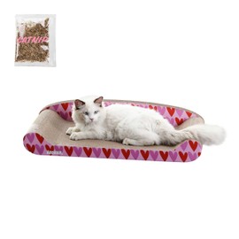 THE LICKER STORE CSR1004A Montego 27.5" Coastal Patterned Cardboard Lounge Bed Cat Scratcher with Catnip, Pink/Red