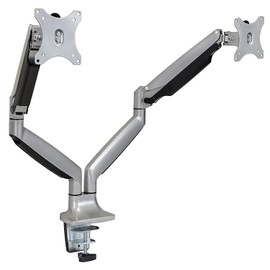 Mount-It! (MI-1772) Dual Monitor Arm Mount Desk Stand Two Articulating Gas Spring Height Adjustable Arms | Fits Up To 32" VESA 75 100 Compatible Screens | C-Clamp and Grommet Bases (Silver)