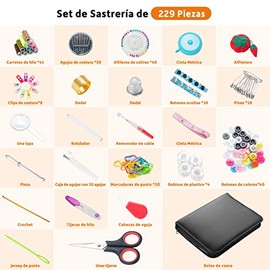Kit de Costura, Costurero con 229 Piezas Accesorios, Portátil Kit Coser Profesional con Tijeras, Dedal, Hilo, Agujas,Cinta Métrica, Caja de Costura para Bricolaje,Inicio,Viaje,Principiantes,Emergencia