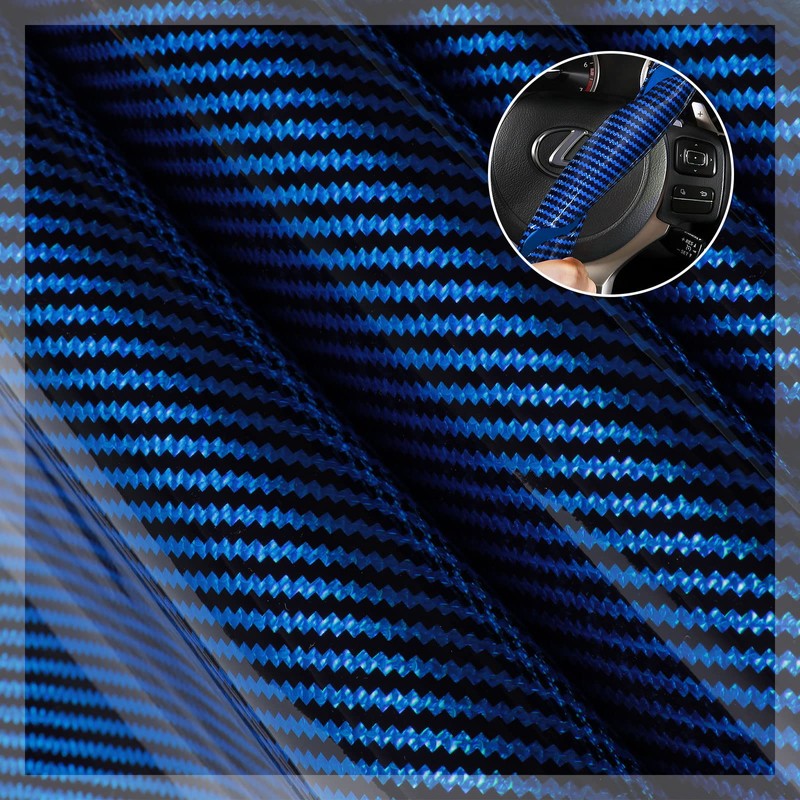 Car Steering Wheel Cover Set Bright Carbon Fiber Wrap Non-Slip