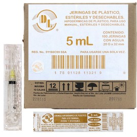 Caja De 100 Jeringas 5 mL Con Aguja 20 G X 32 mm