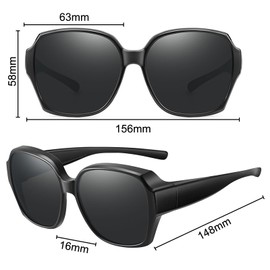 DAVBNM 2 Pcs Over Glasses Sunglasses Women, Polarised Trendy Square Oversized Anti Glare, for Driving UV Protection Men and Women (Black and Tea)