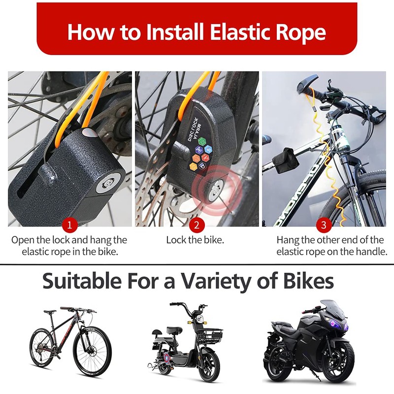 Alarm Disc Lock Set, Brake Lock, Anti-Theft Waterproof 110 dB