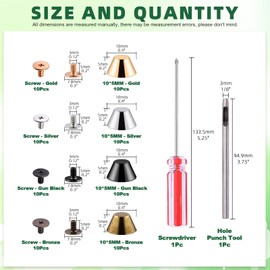 Keadic 82Pcs 4 Color 3/8" Screw Back Rivets Studs Assortment Set with Install Tool Barrel Purse Handbag Feet Spike Rivets Flat Head Stud Buckle Button Cap Rivets for Leather Crafting