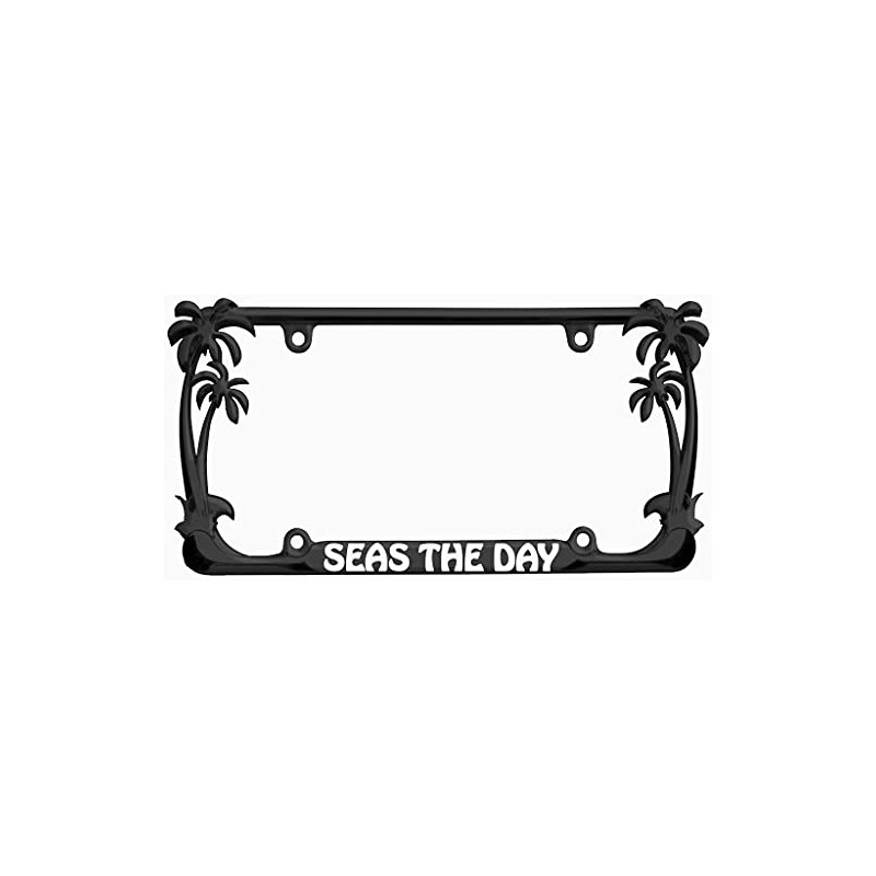 Seas The Day Palm Tree Design Chrome Metal Auto License